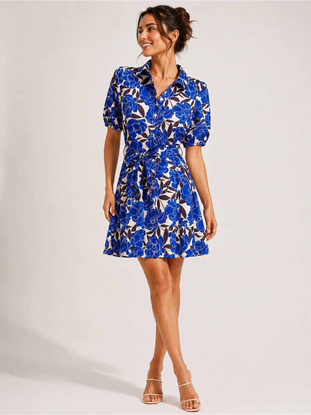 Milly Floral Blue Camille Poplin Mini Dress sz 2